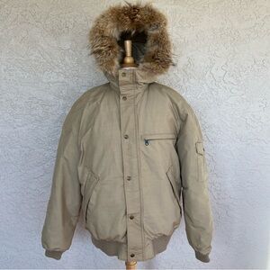 Eddie Bauer Vintage Premium Goose Down Bomber Syle Coat Real Coyote Fur Trimmed